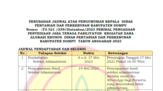 Perubahan Jadwal Rekrutmen Tenaga Fasilitator Kegiatan Tahun 2023